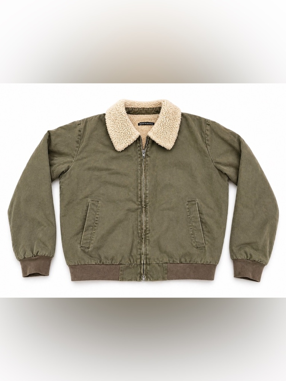 Brandy Melville Olive Bomber Jacket Sherpa Lining - Picture 2 of 3